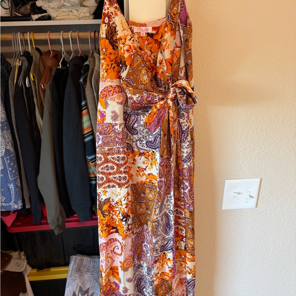 Pink Lily Orange and Purple Paisley Maxi Dress